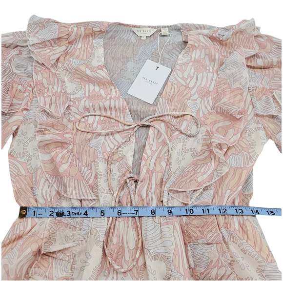 NWT Ted Baker Romper Womens Size 6 Ted Baker Size 2 Irvete Printed Ruffled Boho - Picture 13 of 15